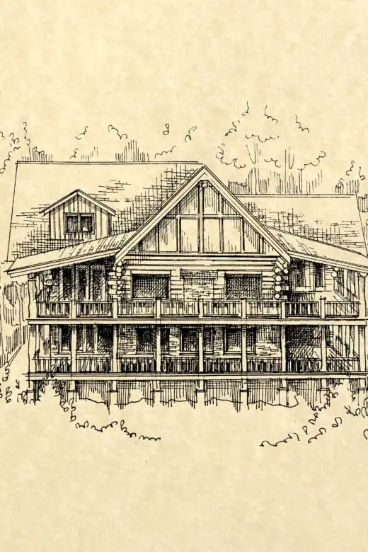 Pen sketch of Big Bear Ridge Lodge