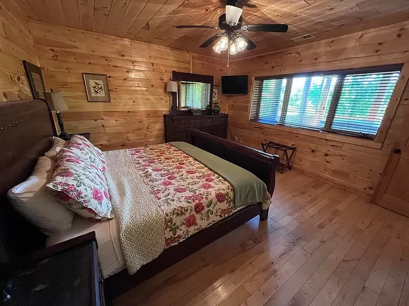 Downstairs King suite with spacious walk-in closet and bathroom.