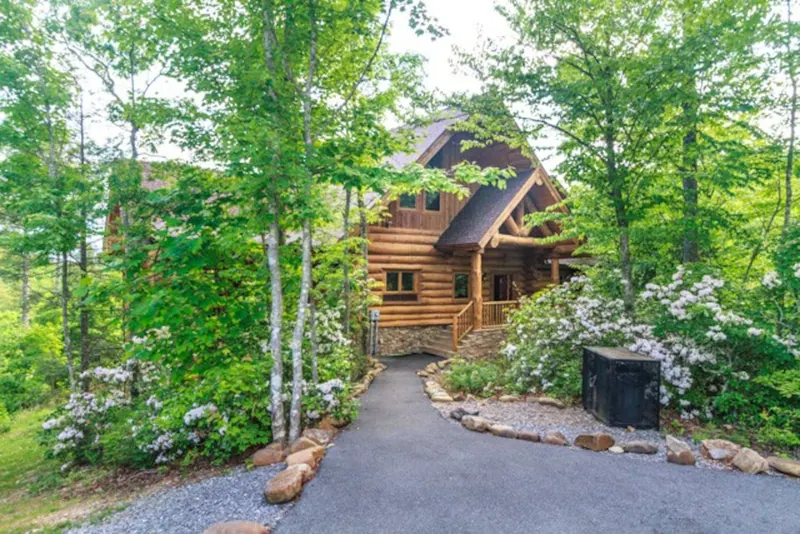 View of the cabin from the gated parking area.